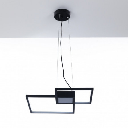 Lampadario LED Plaza Black in Metallo Nero opaco filo regolabile, 54x54 h8 cm