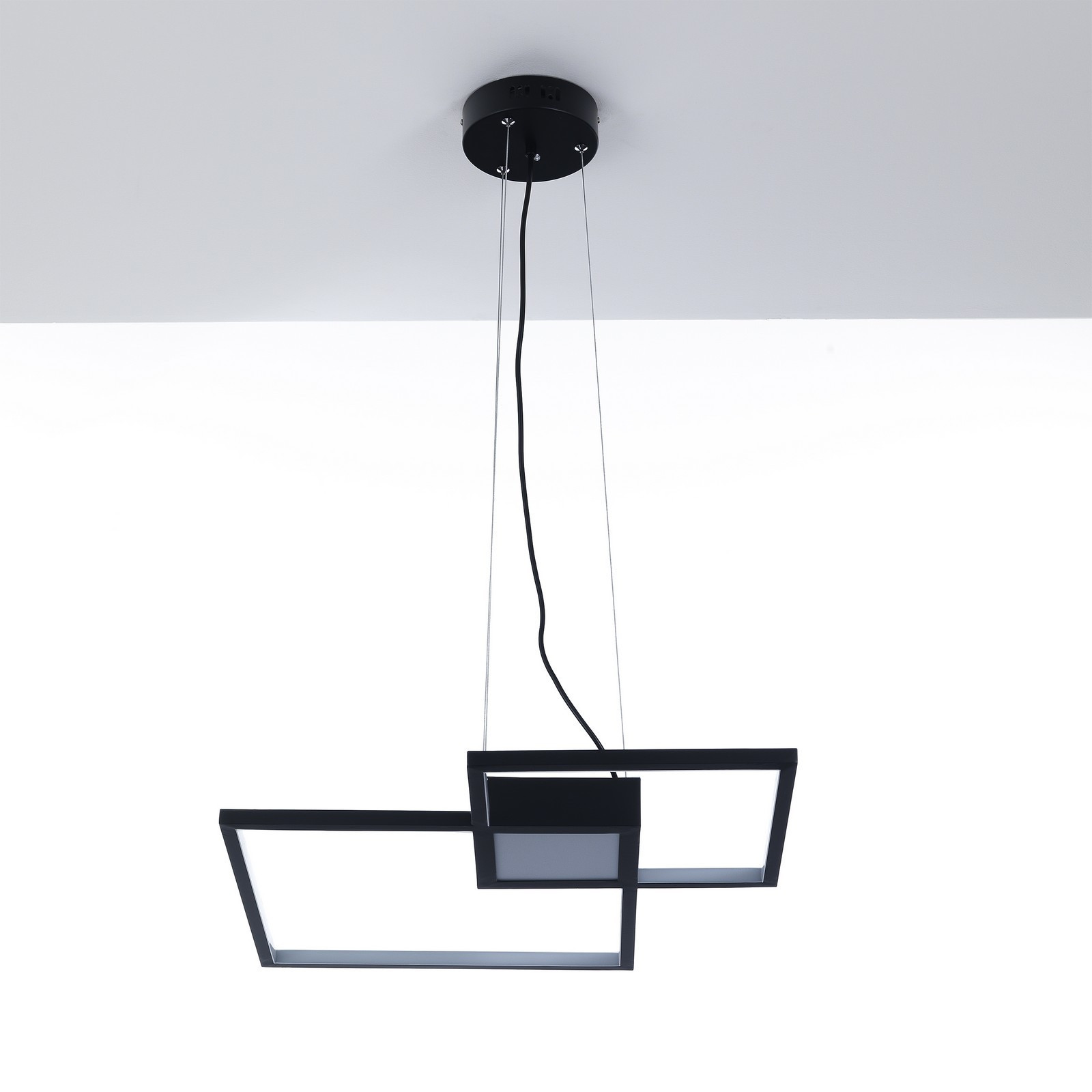 Lampadario LED Plaza Black in Metallo Nero opaco filo regolabile, 54x54 h8 cm