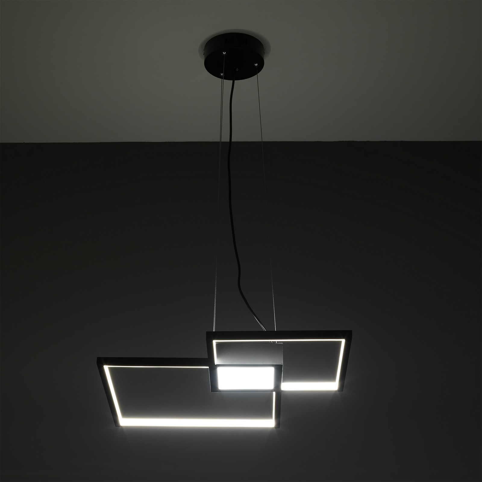 Lampadario LED Plaza Black in Metallo Nero opaco filo regolabile, 54x54 h8 cm