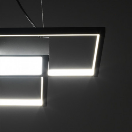 Lampadario LED Plaza Black in Metallo Nero opaco filo regolabile, 54x54 h8 cm
