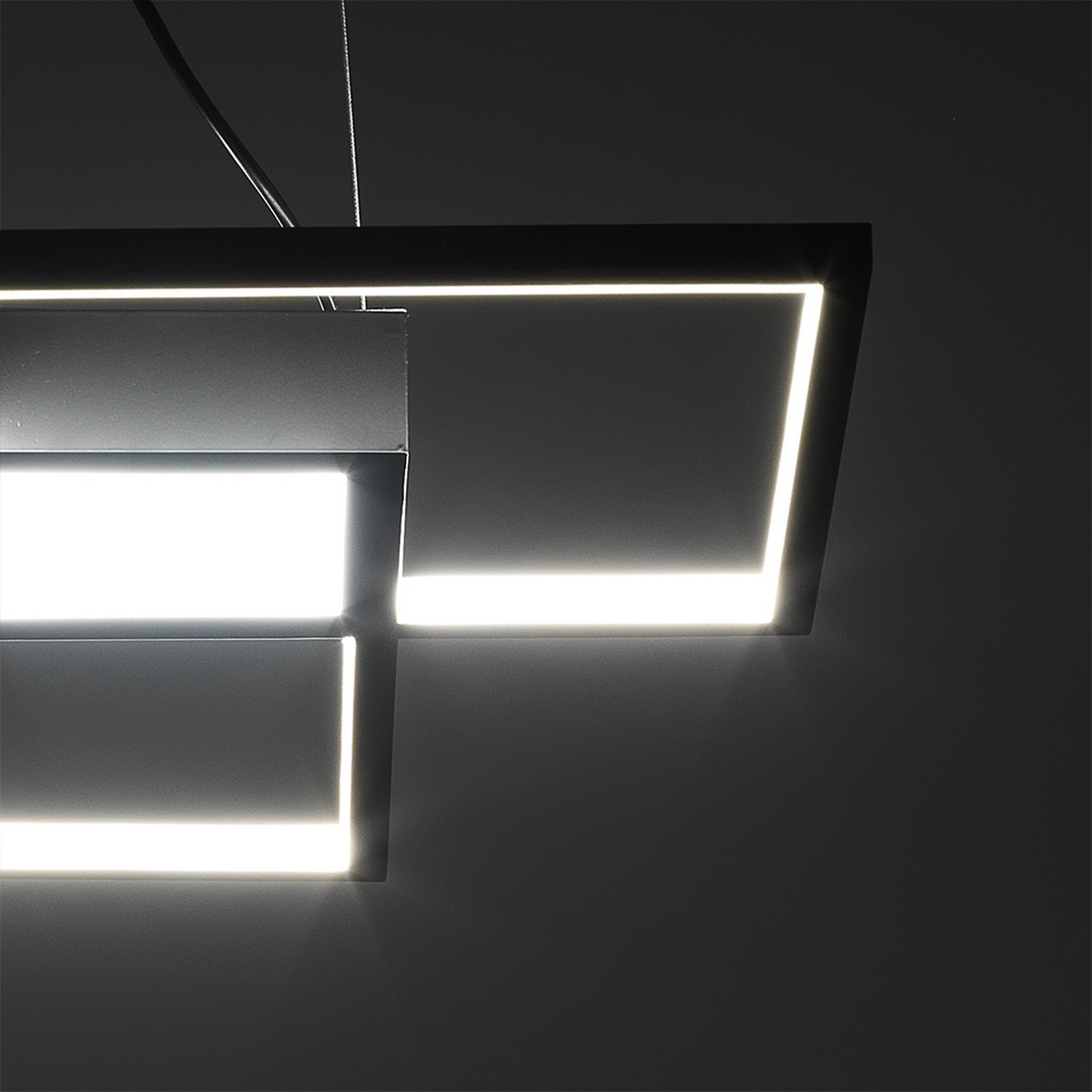 Lampadario LED Plaza Black in Metallo Nero opaco filo regolabile, 54x54 h8 cm