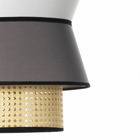 Lampadario Provenza-B rivestito in Tessuto colorato Grigio, Bianco e paglia di Vienna cn cavo regolabile, d39 h46 cm