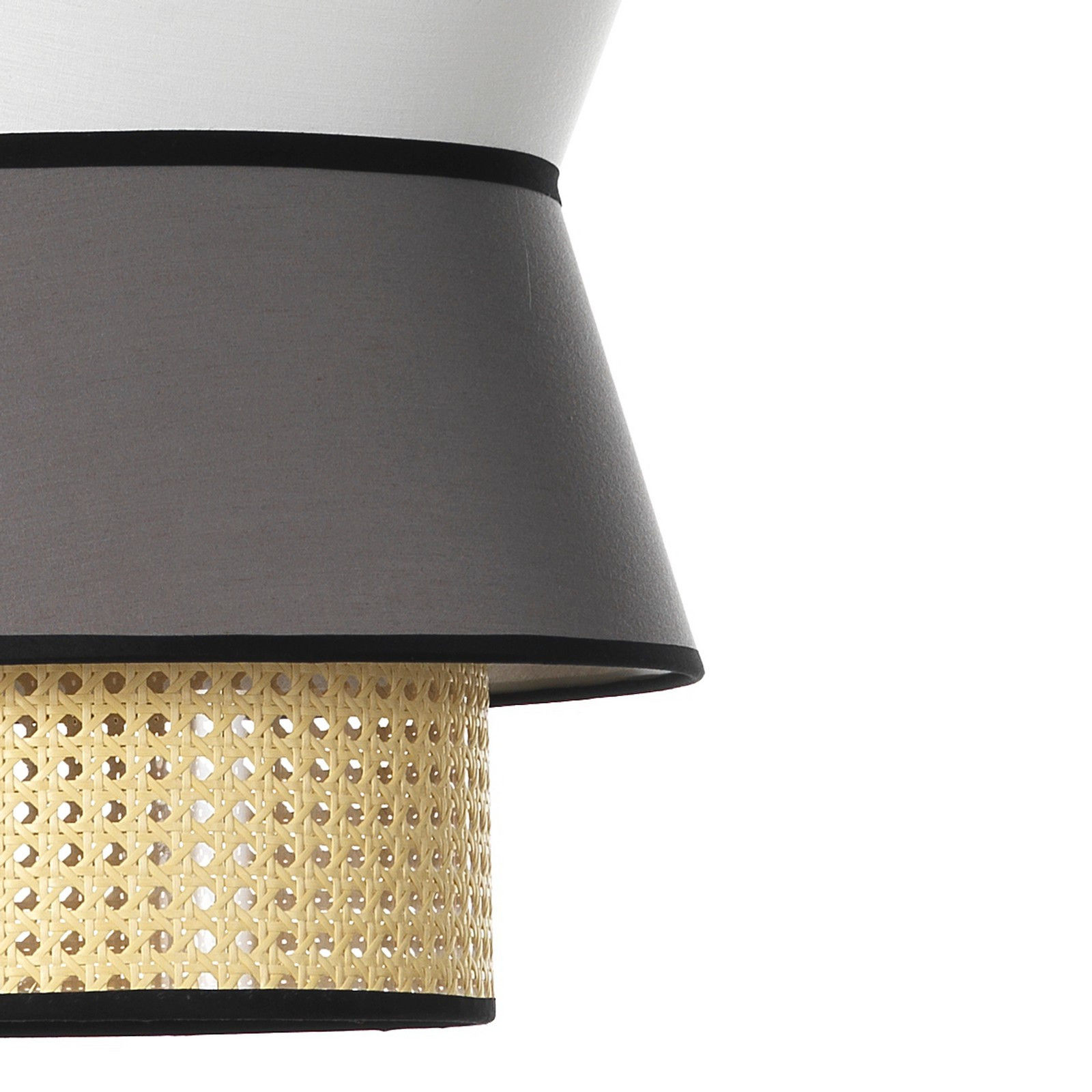 Lampadario Provenza-B rivestito in Tessuto colorato Grigio, Bianco e paglia di Vienna cn cavo regolabile, d39 h46 cm