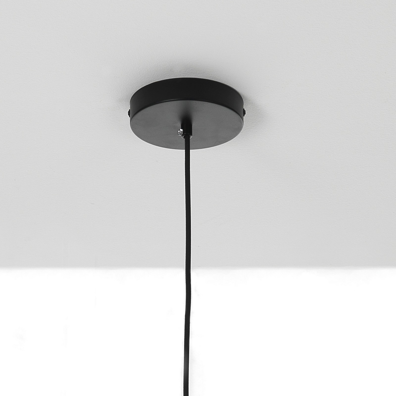 Lampadario Provenza-B rivestito in Tessuto colorato Grigio, Bianco e paglia di Vienna cn cavo regolabile, d39 h46 cm