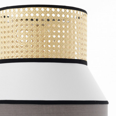 Lampada da Tavolo Provenza in Metallo Nero opaco con paralume rivestito in Tessuto Grigio Bianco, d33 h62 cm