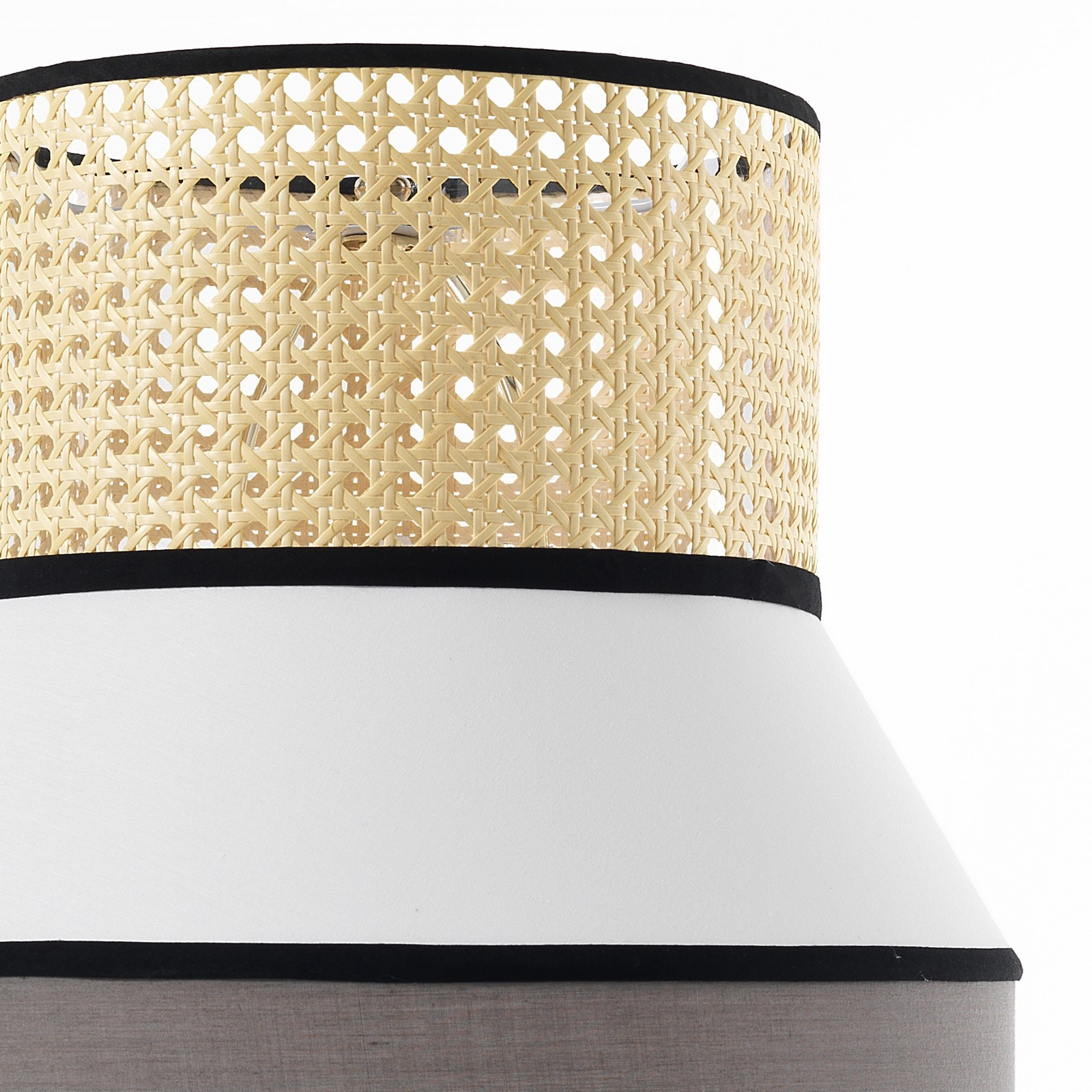 Lampada da Tavolo Provenza in Metallo Nero opaco con paralume rivestito in Tessuto Grigio Bianco, d33 h62 cm