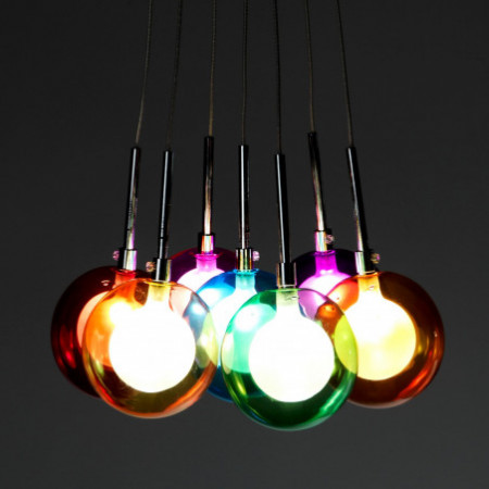 Lampadario 7 Luci Balls Colors con sfere in Vetro colorato, h110 d32 cm