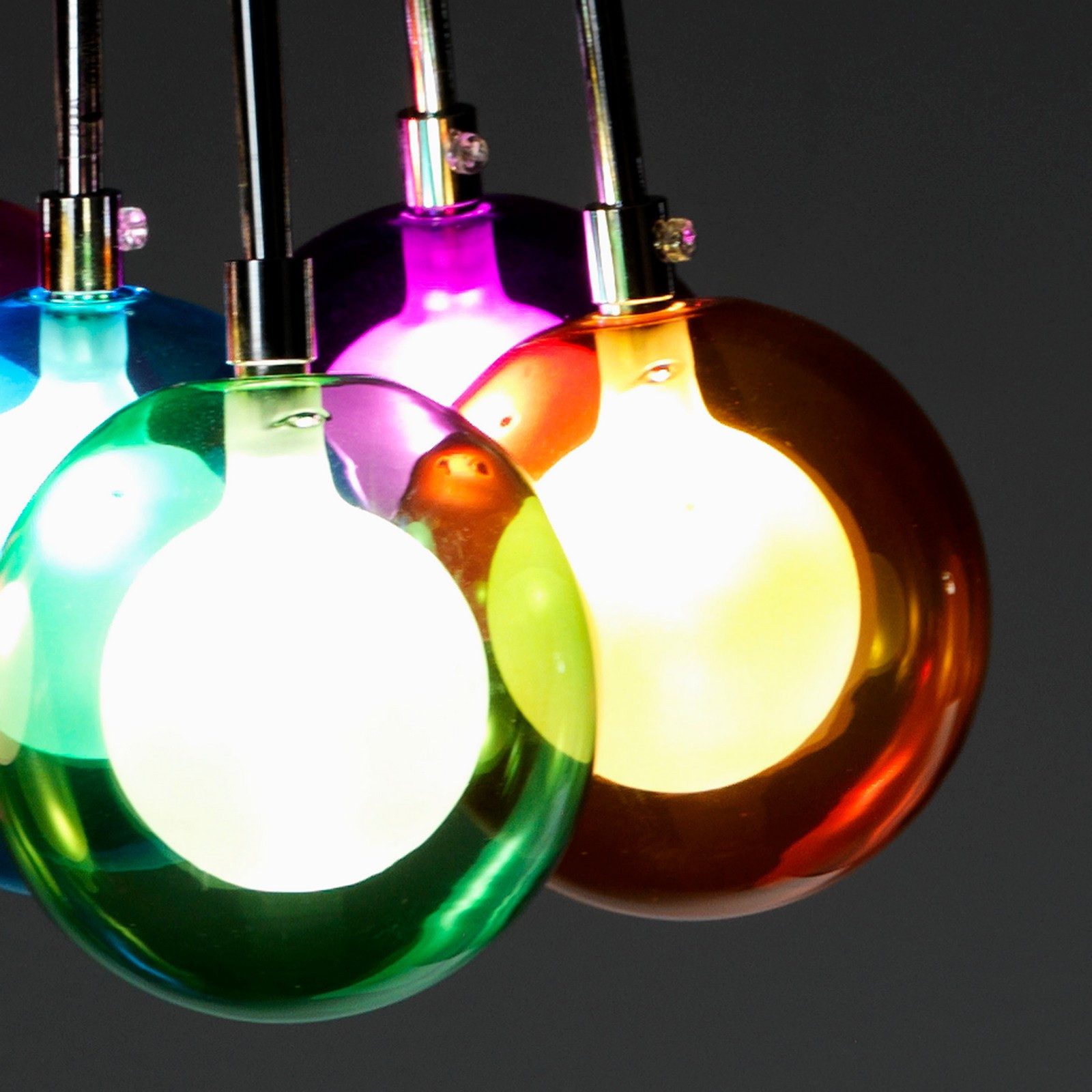 Lampadario 7 Luci Balls Colors con sfere in Vetro colorato, h110 d32 cm