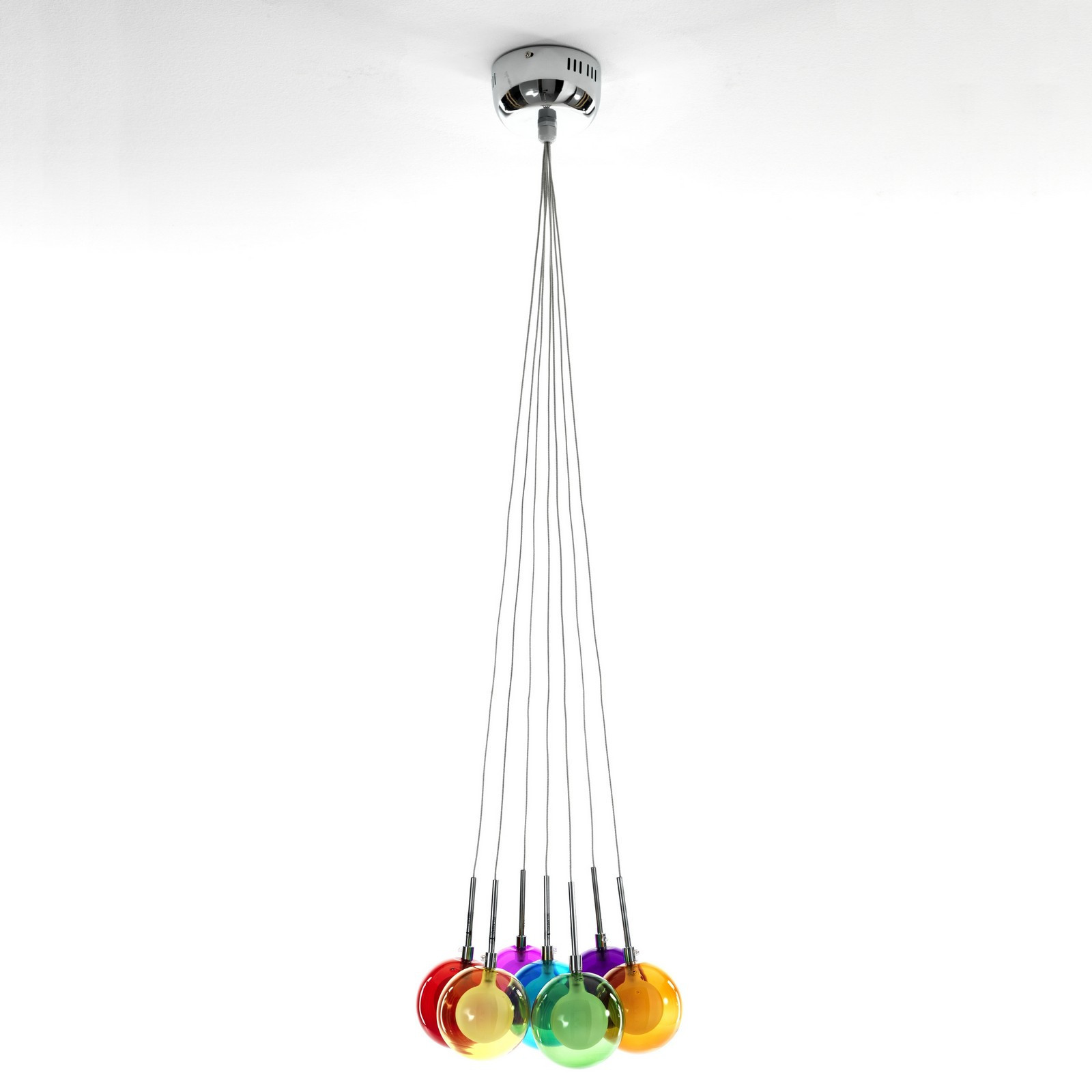 Lampadario 7 Luci Balls Colors con sfere in Vetro colorato, h110 d32 cm