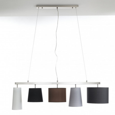 Lampadario Babo Fix in Metallo satinato con paralumi in Tessuto colorato e filo regolabile, 125x28 h37 cm