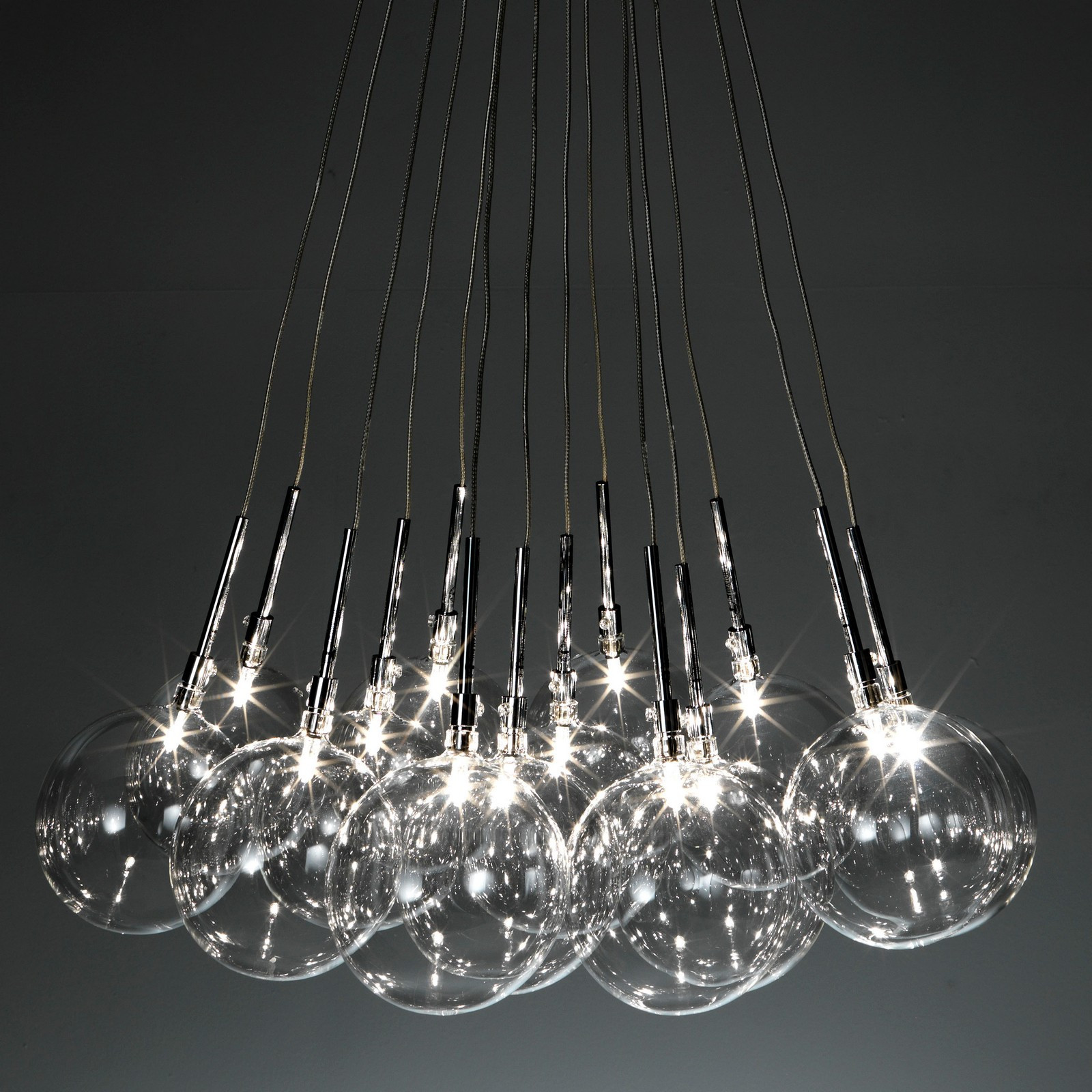 Lampadario Balls Big con sfere in Vetro Trasparente, d60 h80 cm