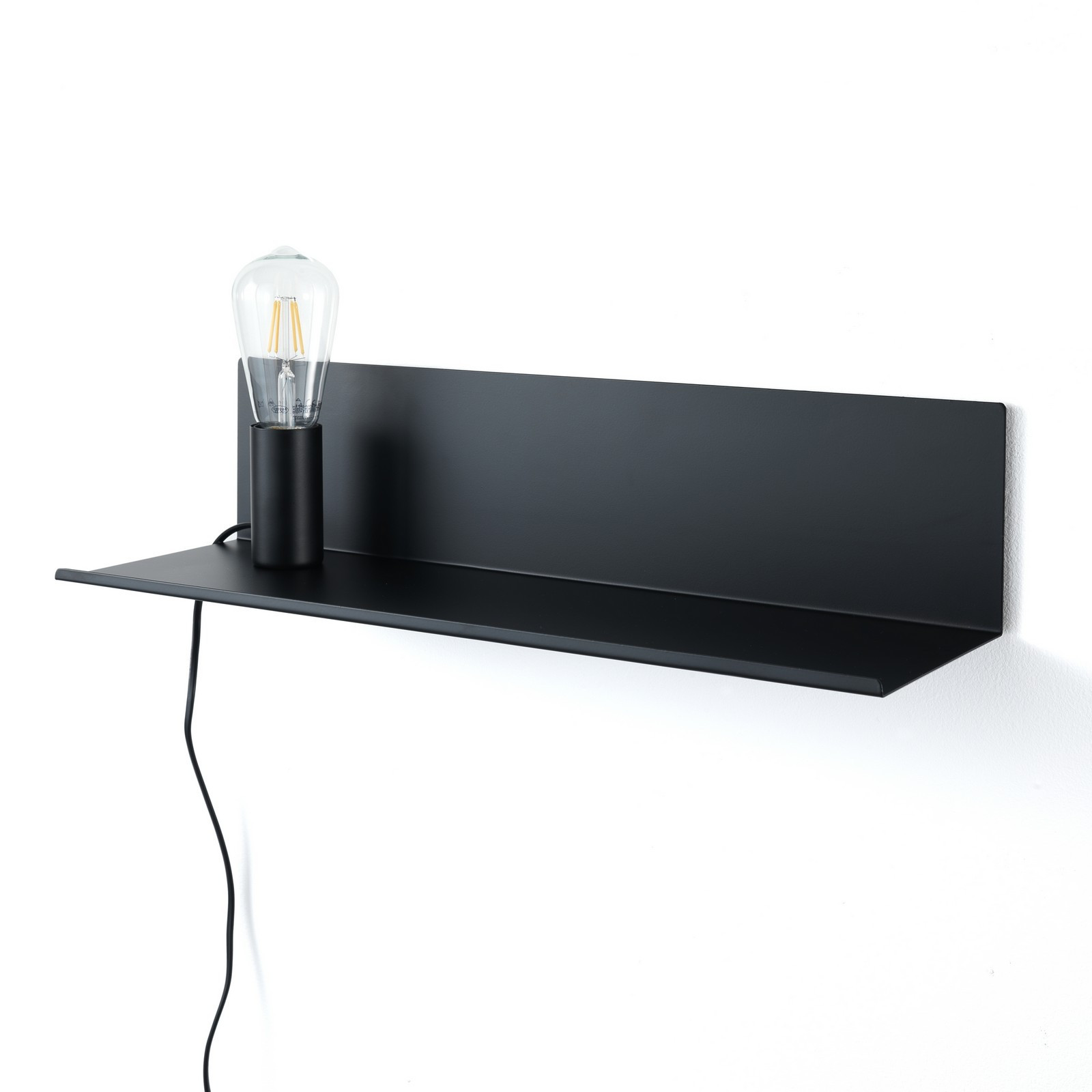 Mensola applique comodino luce con magnete realizzata in metallo colore Nero opaco dimensioni cm. L.50 x P.16 x H.12