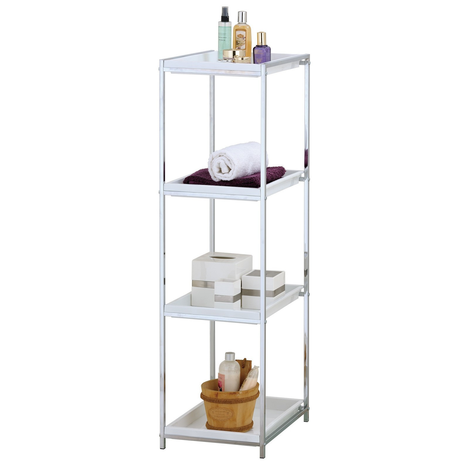 Scaffale Romina in Metallo Cromato e ABS Bianco, 31x38.5xh115 cm