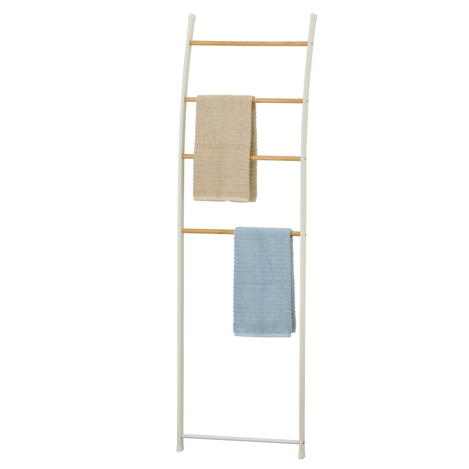 Scala Decorativa - Porta Asciugamani Nara in metallo Bianco opaco e legno finitura Rovere, 48x10xh154 cm