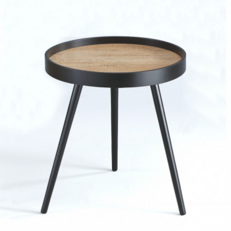 Tavolino / Comodino TEO verniciata Nero opaco piano impiallacciato in Rovere invecchiato, d46 h53.5 cm