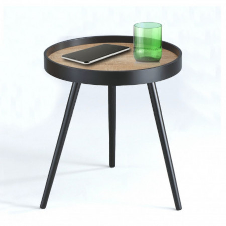 Tavolino / Comodino TEO verniciata Nero opaco piano impiallacciato in Rovere invecchiato, d46 h53.5 cm