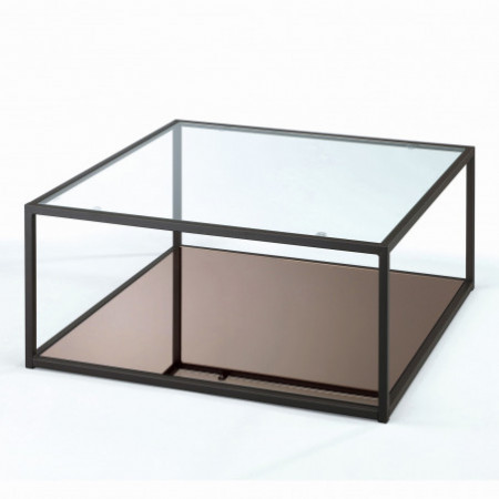 Tavolino VITTO piano in Vetro Trasparente in Acciaio verniciato Nero opaco, 80x80 h35 cm