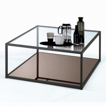 Tavolino VITTO piano in Vetro Trasparente in Acciaio verniciato Nero opaco, 80x80 h35 cm