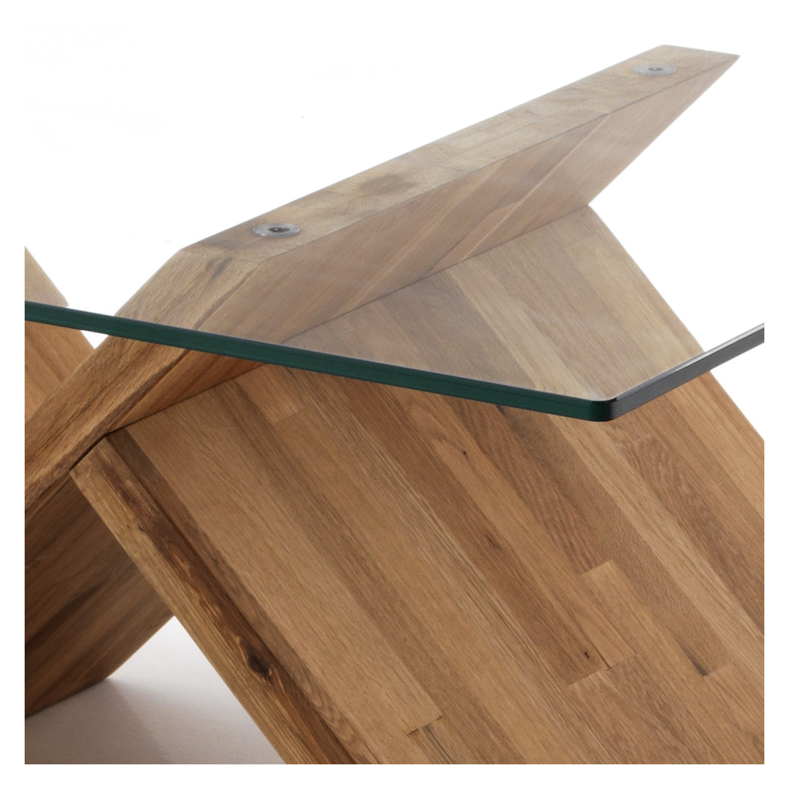 Tavolino ERIKA in Legno massello finitura Rovere piano in Vetro trasparente, 70x120 h42x cm