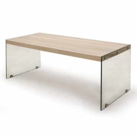 Tavolino SKANDY in Vetro trasparente Top finitura ROVERE, 110x55 h43 cm