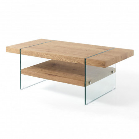 Tavolino SKANDY in MDF finitura Rovere e Vetro, 120x60 h45 cm