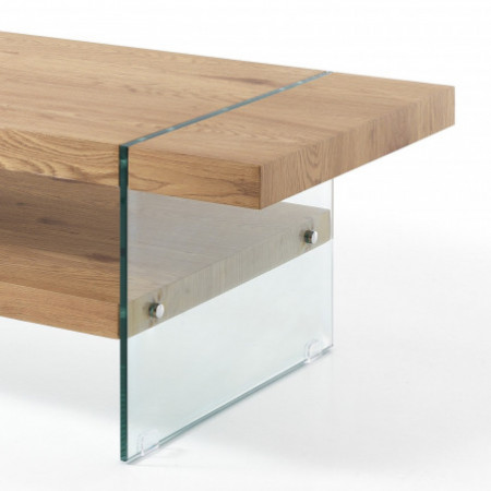 Tavolino SKANDY in MDF finitura Rovere e Vetro, 120x60 h45 cm
