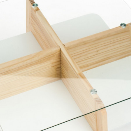 Tavolino MORO in Legno finitura rovere piano in Vetro trasparente, 60x60 h30 cm