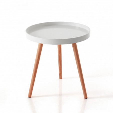 Tavolino HOLLAND in MDF laccato Bianco opaco e Legno massello tinto Rovere, d49 h51 cm