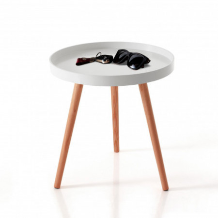 Tavolino HOLLAND in MDF lacccato Bianco opaco e Legno massello tinto Rovere, d49 h51 cm