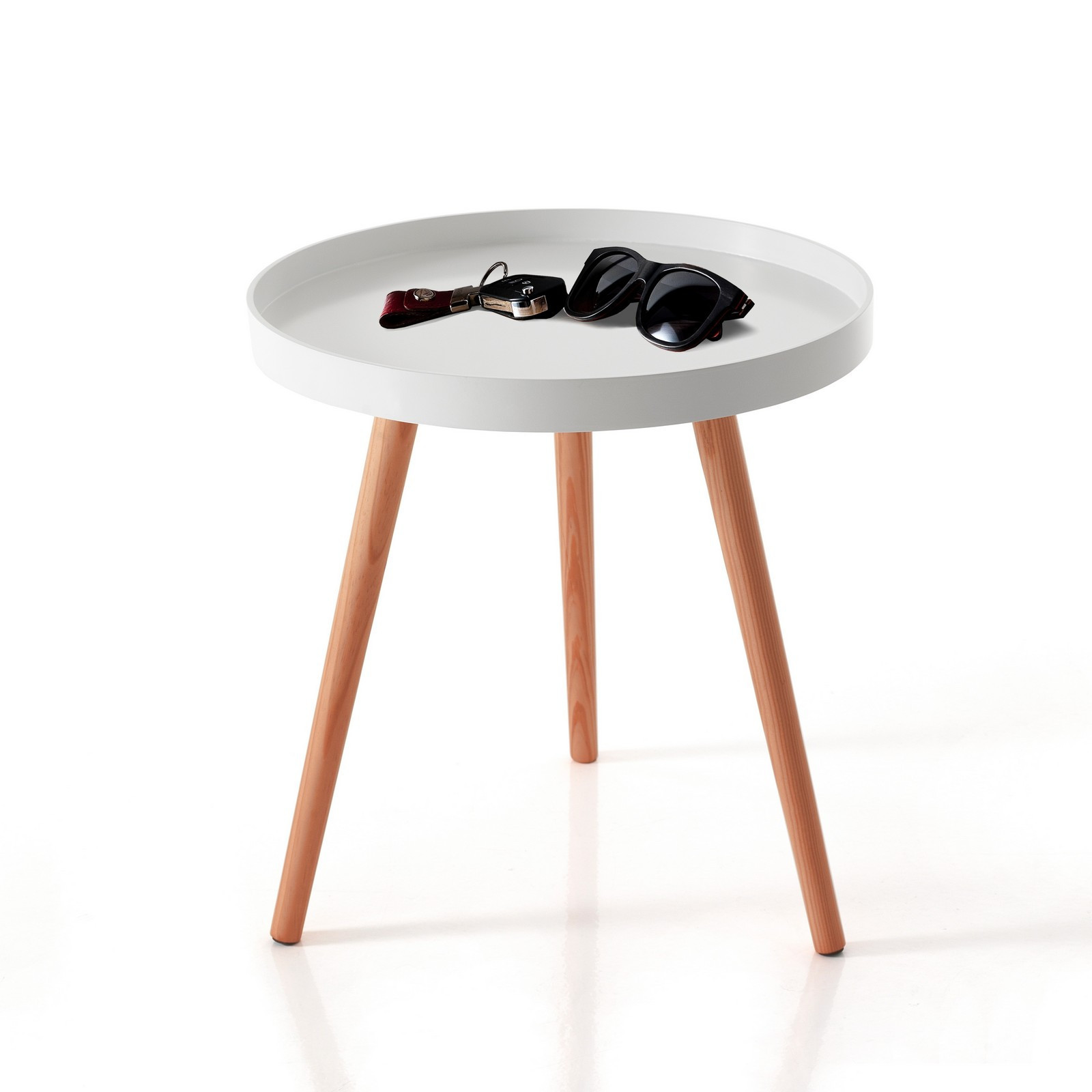 Tavolino HOLLAND in MDF lacccato Bianco opaco e Legno massello tinto Rovere, d49 h51 cm