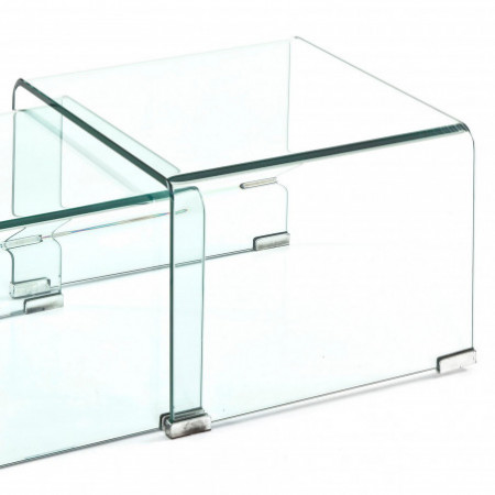 Set 2 Tavolini a ponte GHOST in Vetro curvato, 49x44.5 41x44.5 cm