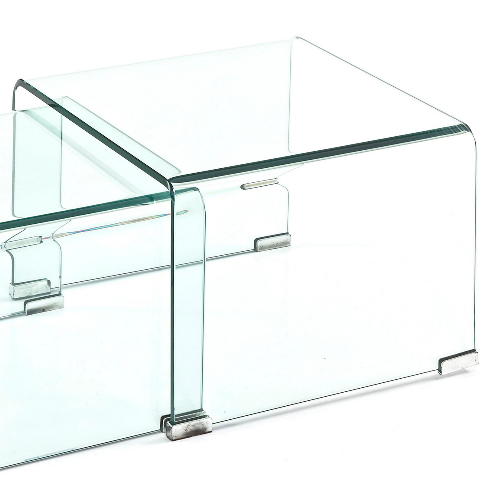 Set 2 Tavolini a ponte GHOST in Vetro curvato, 49x44.5 41x44.5 cm