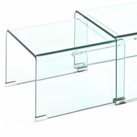 Set 2 Tavolini a ponte GHOST in Vetro curvato, 49x44.5 41x44.5 cm