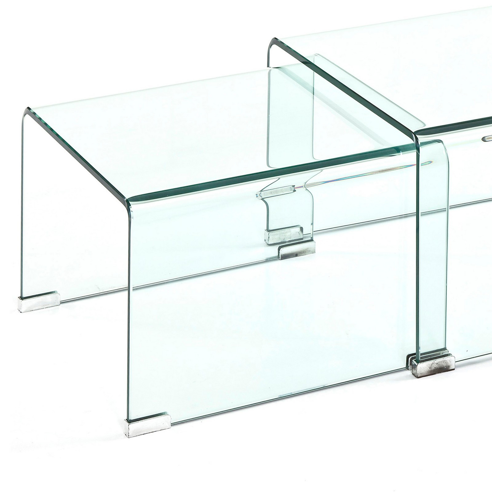 Set 2 Tavolini a ponte GHOST in Vetro curvato, 49x44.5 41x44.5 cm