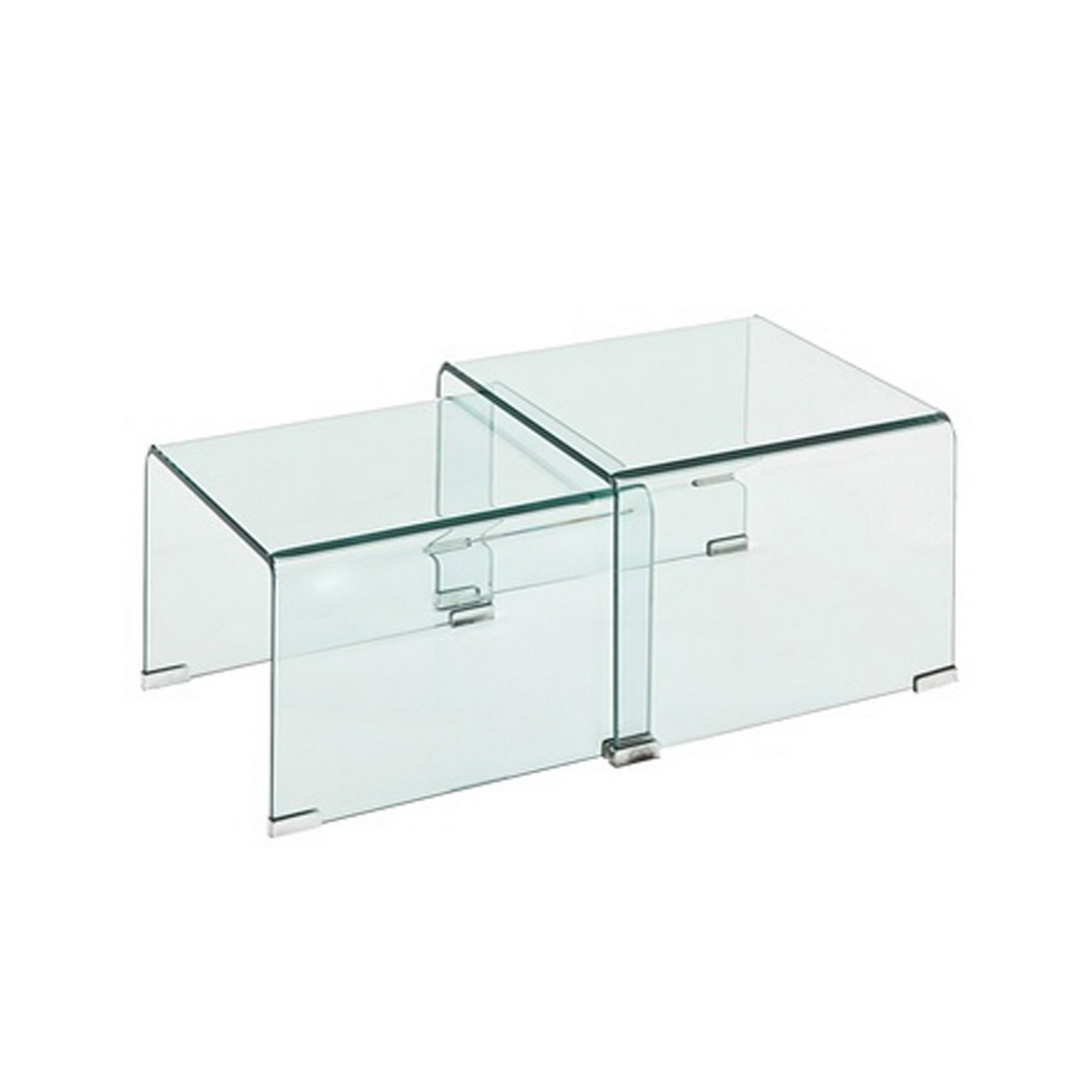 Set 2 Tavolini a ponte GHOST in Vetro curvato, 49x44.5 41x44.5 cm