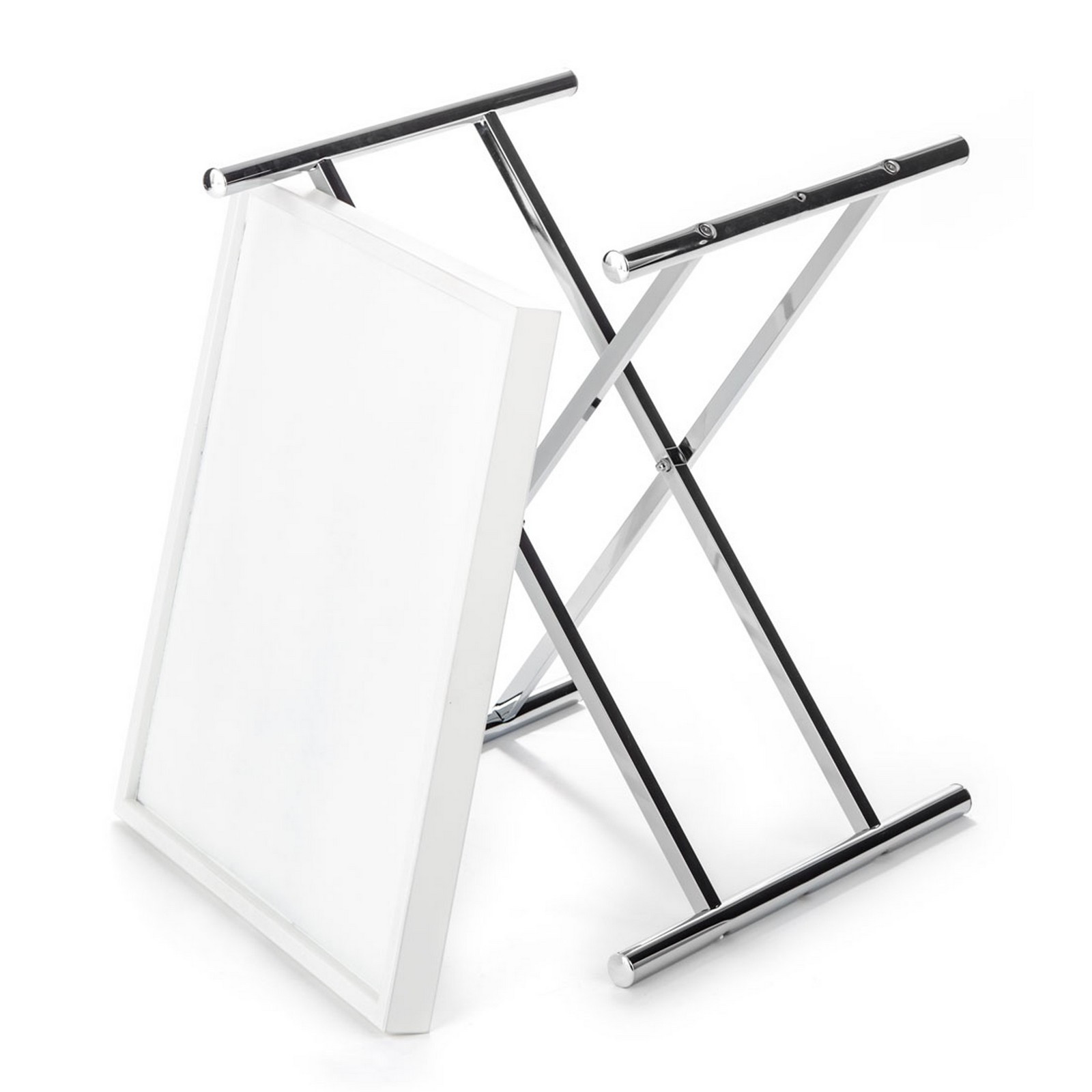Tavolino FEDY richiudibile in Metallo cromato con vassoio in MDF laccato Bianco opaco, 55x50 h55 cm