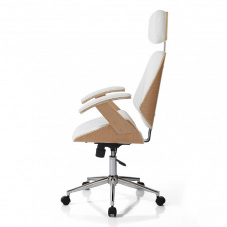 Sedia da ufficio regolabile e girevole CAMBRIDGE in Legno multistrato finitura Rovere e Pelle sintetica Bianca, 62x65 h118/128