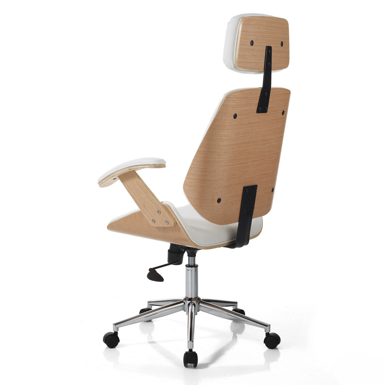 Sedia da ufficio regolabile e girevole CAMBRIDGE in Legno multistrato finitura Rovere e Pelle sintetica Bianca, 62x65 h118/128