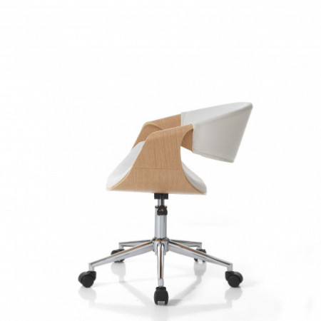 Sedia da ufficio regolabile e girevole CAMBRIDGE in Legno multistrato finitura Rovere e Pelle sintetica Bianca, 54x55 h73/83 cm