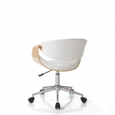 Sedia da ufficio regolabile e girevole CAMBRIDGE in Legno multistrato finitura Rovere e Pelle sintetica Bianca, 54x55 h73/83 cm