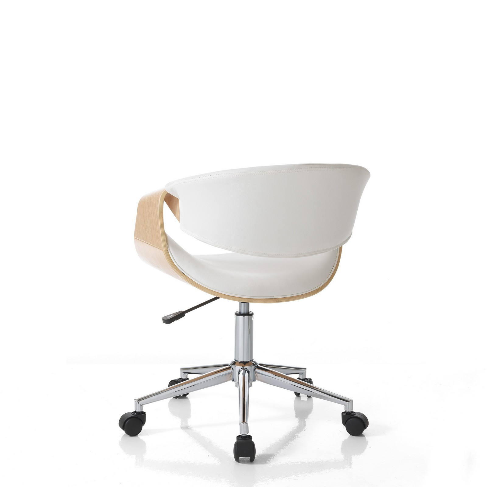 Sedia da ufficio regolabile e girevole CAMBRIDGE in Legno multistrato finitura Rovere e Pelle sintetica Bianca, 54x55 h73/83 cm