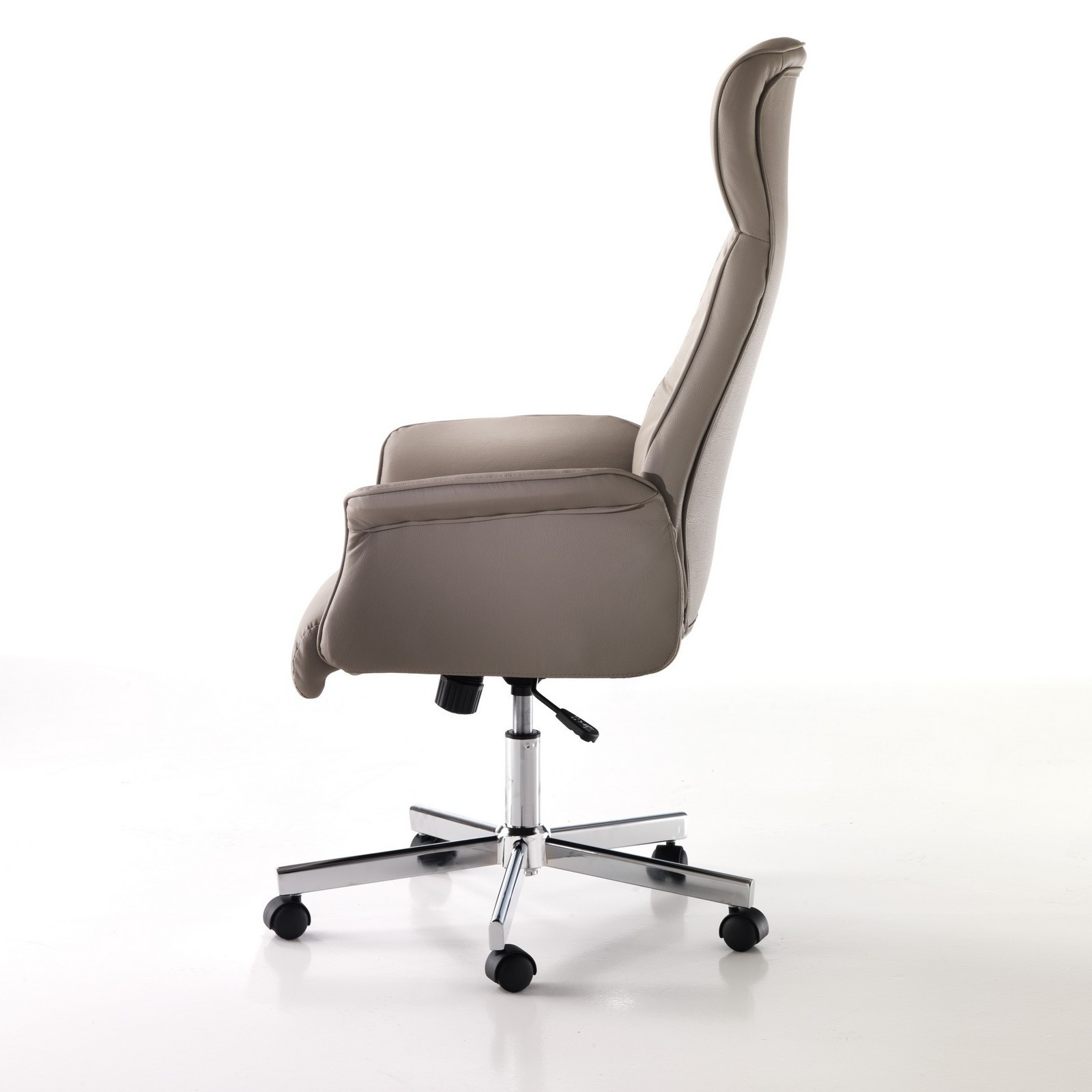 Poltrona da ufficio regolabile e girevole URBINO BIG in seduta Pelle sintetica tortora con ruote, 64x75 h116/126 cm
