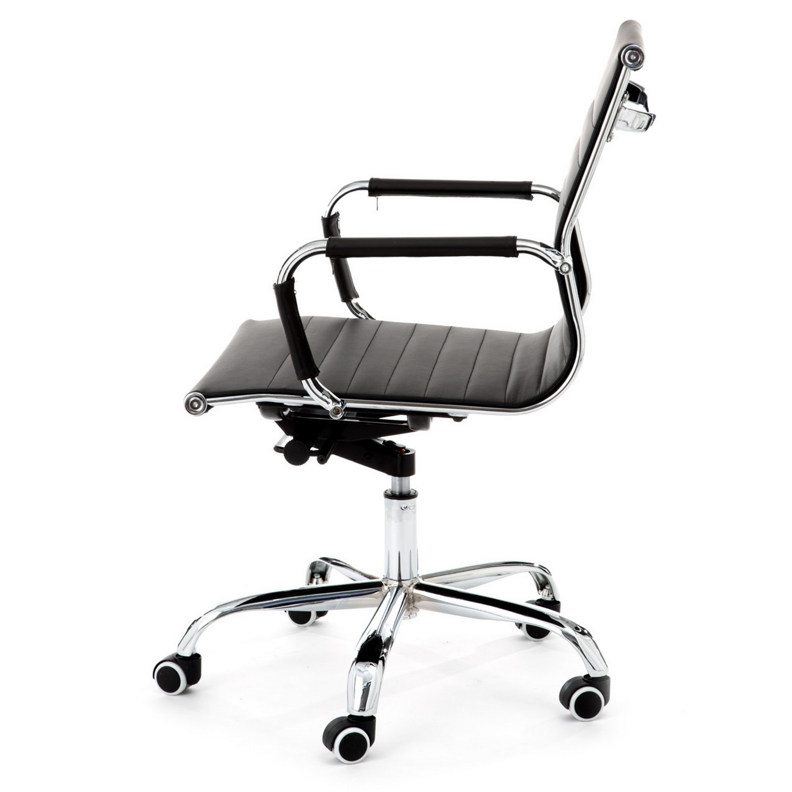 Sedia da ufficio regolabile e girevole KETTY SMALL in Pelle sintetica Nera con ruote, 56x63 h93/103 cm
