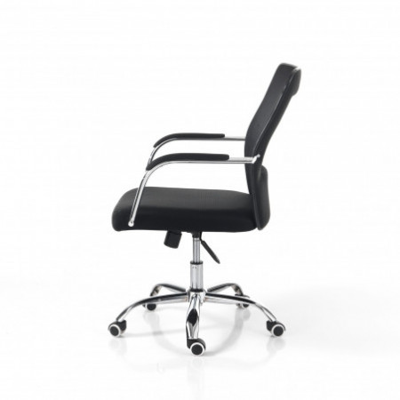 Sedia da ufficio regolabile e girevole MESSINA Nera in Metallo cromato e Tessuto traforato con ruote, 58x65 h91/99 cm
