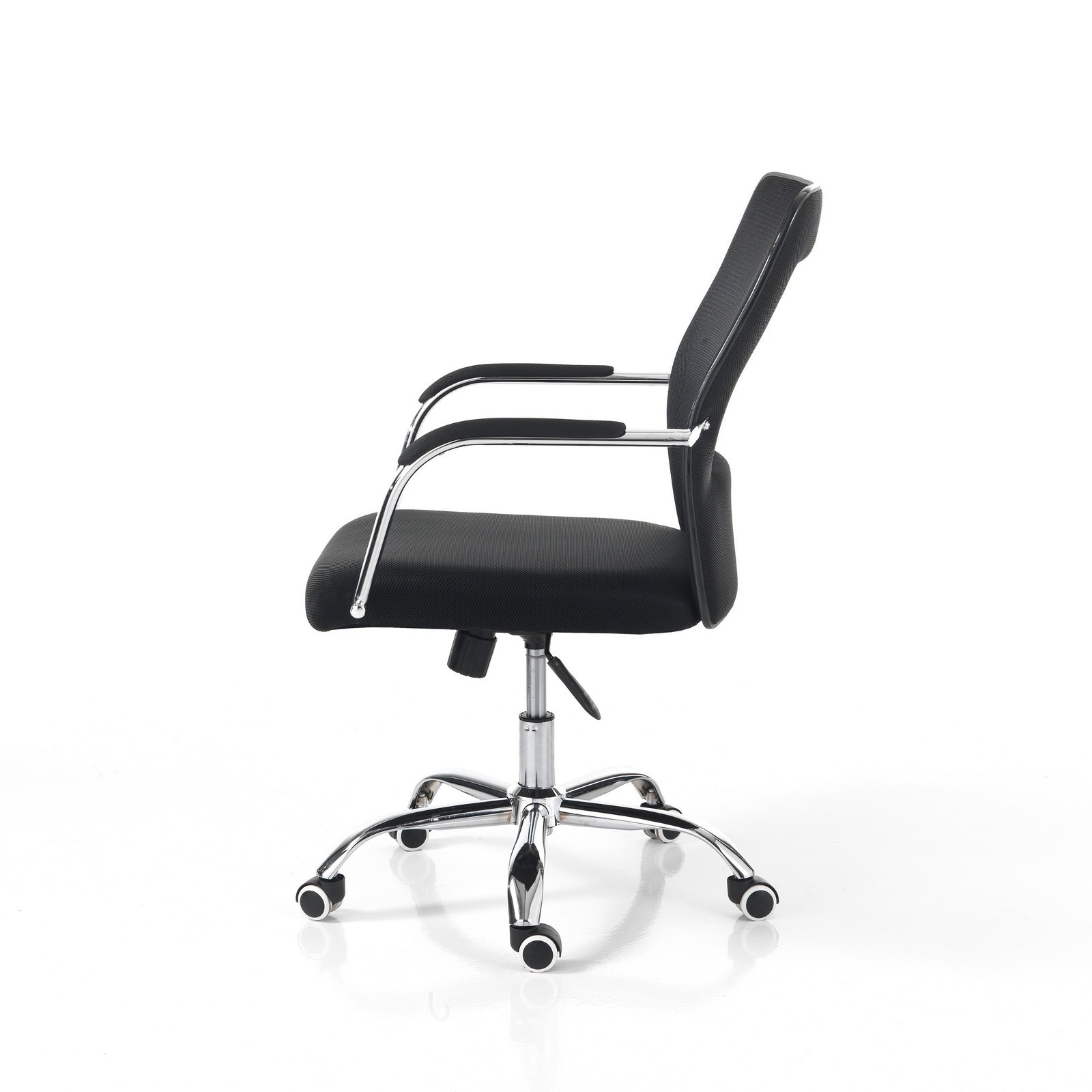 Sedia da ufficio regolabile e girevole MESSINA Nera in Metallo cromato e Tessuto traforato con ruote, 58x65 h91/99 cm