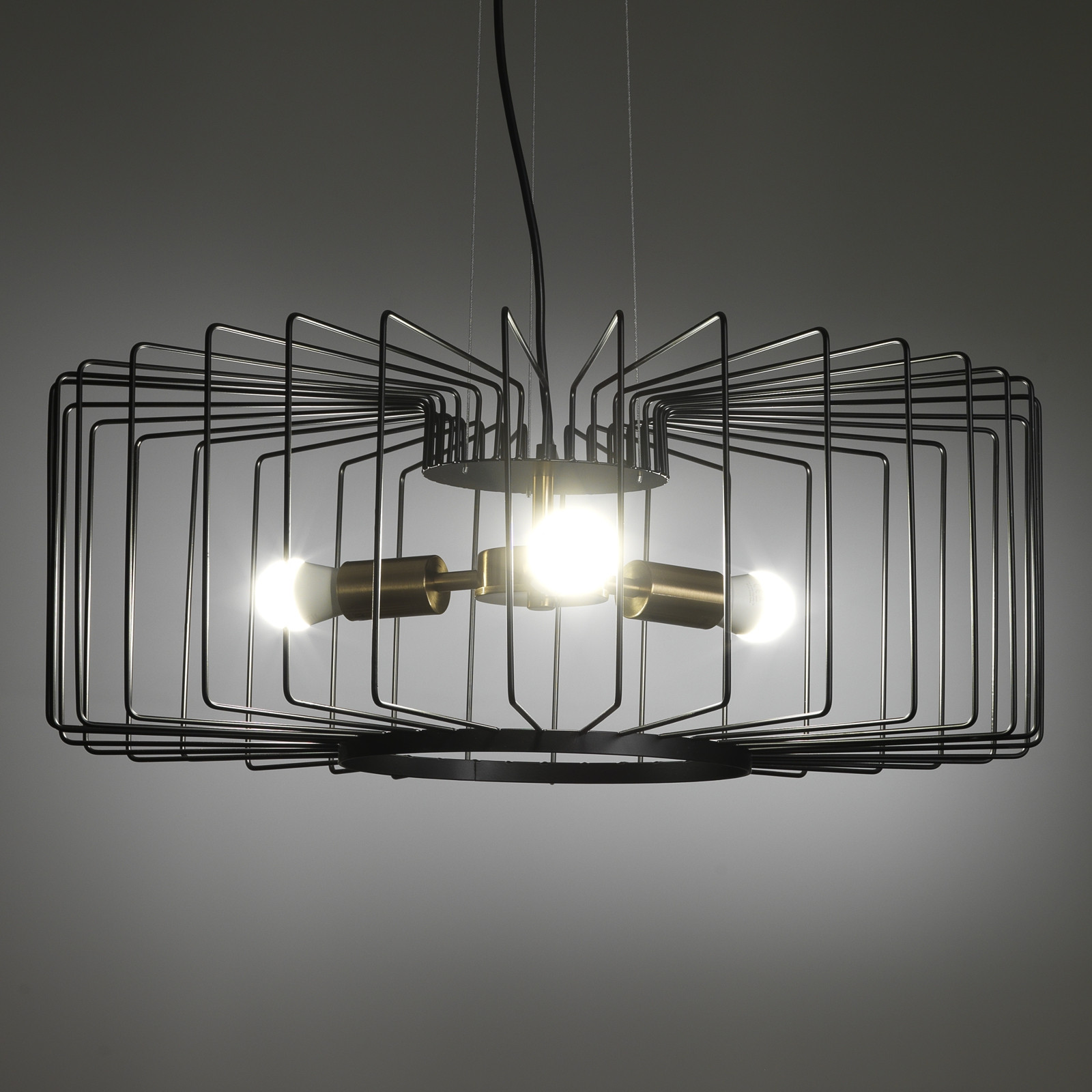 Lampadario Dora in Acciaio Nero e Oro opaco 3 lampade, d60xh23 cm