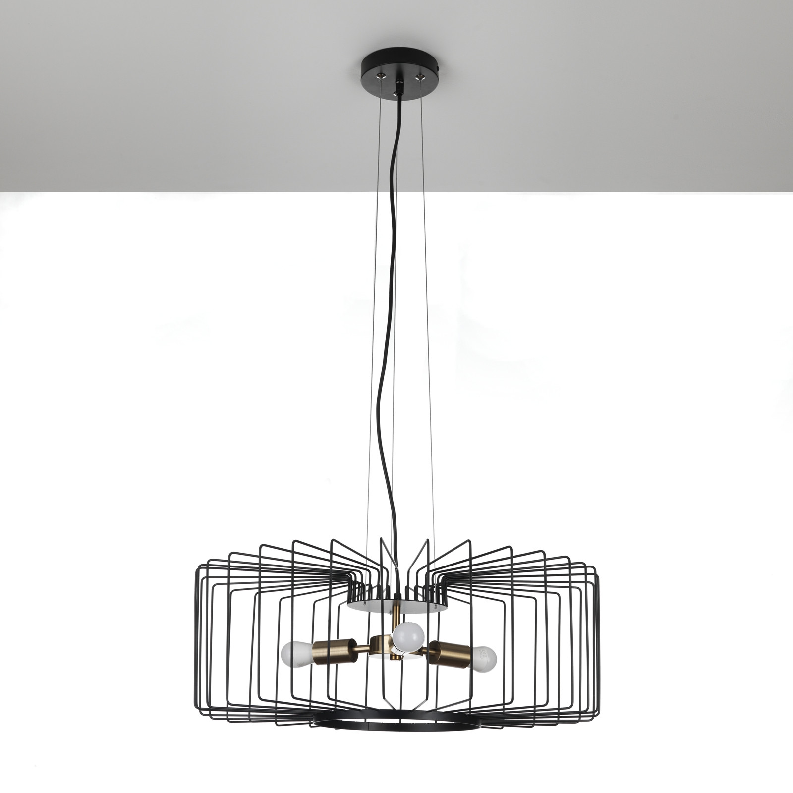 Lampadario Dora in Acciaio Nero e Oro opaco 3 lampade, d60xh23 cm
