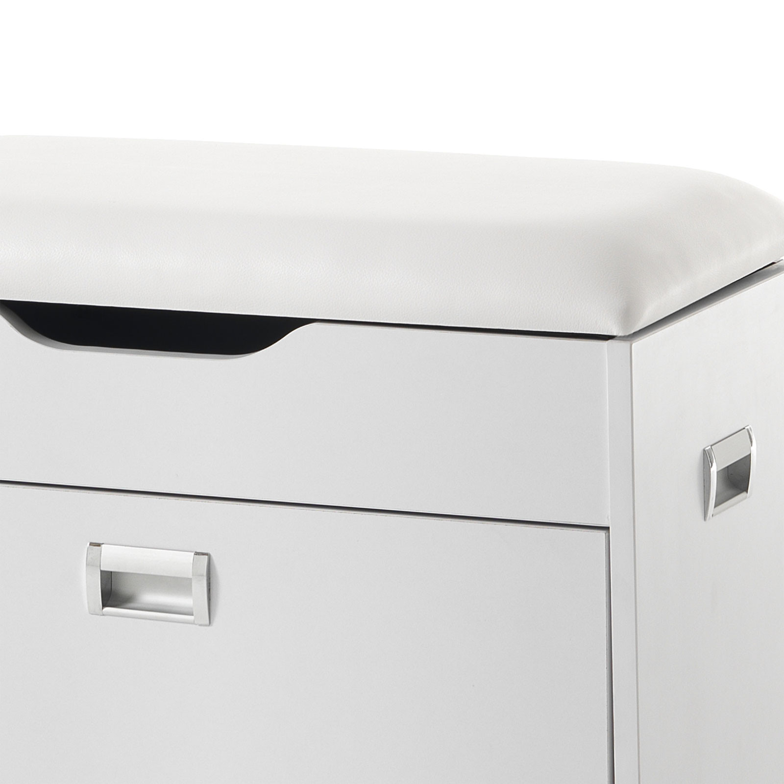 Scarpiera / Panca Tito B in MDF laccata Bianco opaco 1 anta e 1 vano contenitore, 60x30xh55 cm