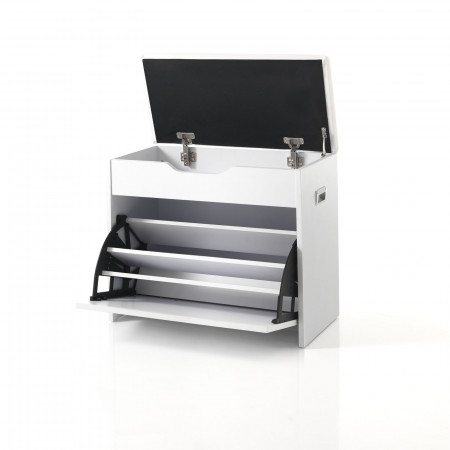 Scarpiera / Panca Tito B in MDF laccata Bianco opaco 1 anta e 1 vano contenitore, 60x30xh55 cm