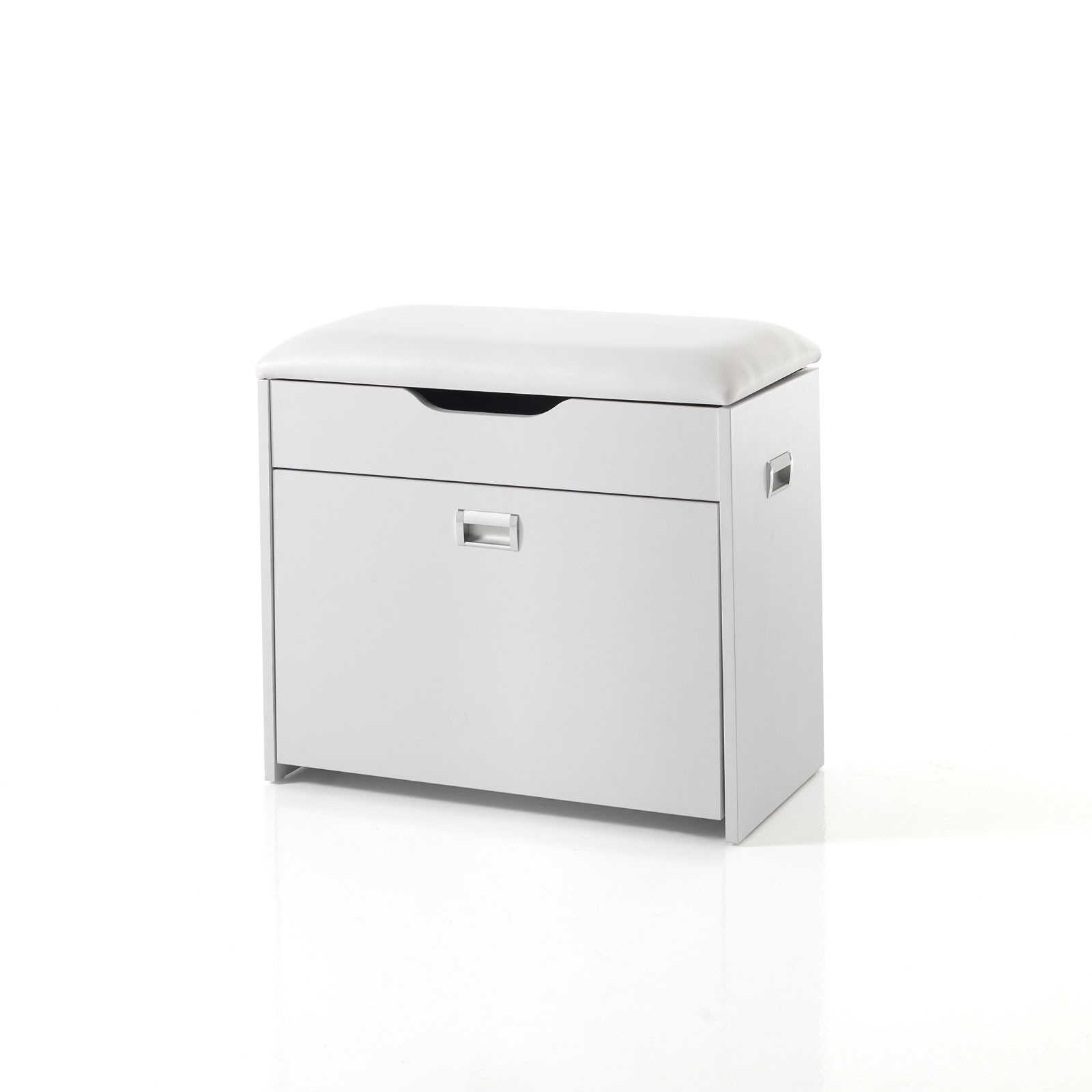 Scarpiera / Panca Tito B in MDF laccata Bianco opaco 1 anta e 1 vano contenitore, 60x30xh55 cm